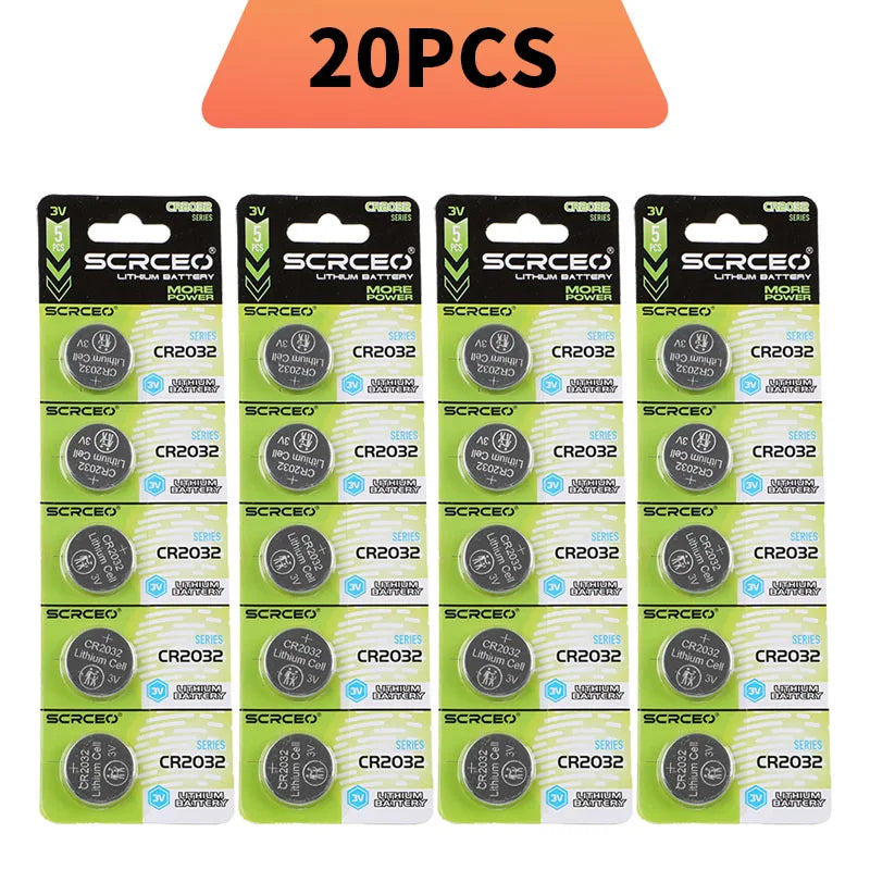 SCRCEO CR2032 Lithium Battery 3V 200mAh DL2032,5004LC Compatible Long Lasting for Car Key Fob,Remote Control,Watch,Toy(2-100pcs)
