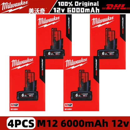 Milwaukee 12V Battery, 6.0Ah Milwaukee Rechargeable Battery For Milwaukee M12 Tool 48-11-2402 48-11-2411 48-11-2401MIL-12A-LI