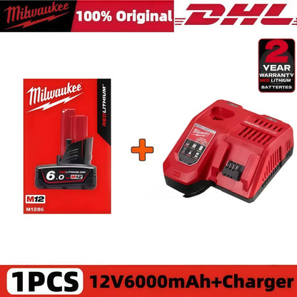 Milwaukee 12V Battery, 6.0Ah Milwaukee Rechargeable Battery For Milwaukee M12 Tool 48-11-2402 48-11-2411 48-11-2401MIL-12A-LI