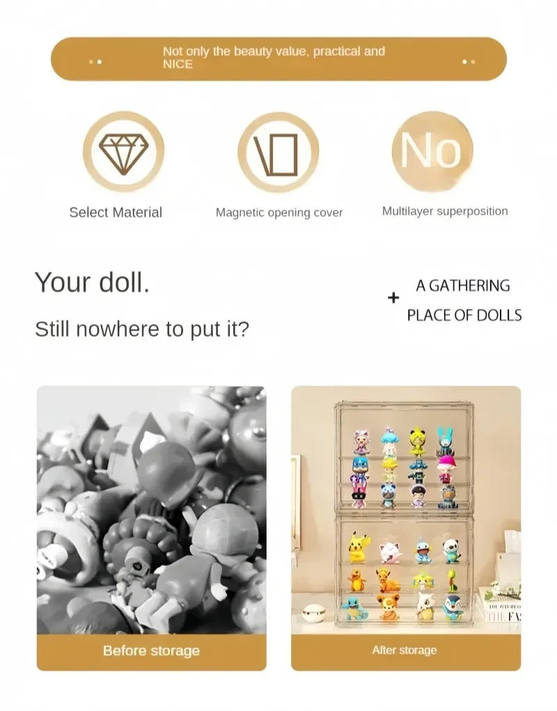 Three Layer Acrylic Display Rack, Blind Box Storage Box,Llarge Capacity Dustproof,For POP MART,Doll,Handmade,Anime,Car Model