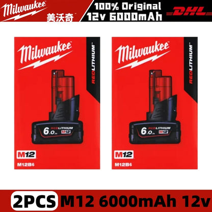 Milwaukee 12V Battery, 6.0Ah Milwaukee Rechargeable Battery For Milwaukee M12 Tool 48-11-2402 48-11-2411 48-11-2401MIL-12A-LI