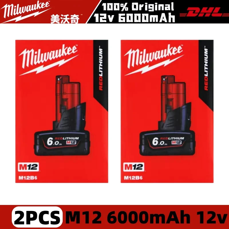 Milwaukee 12V Battery, 6.0Ah Milwaukee Rechargeable Battery For Milwaukee M12 Tool 48-11-2402 48-11-2411 48-11-2401MIL-12A-LI