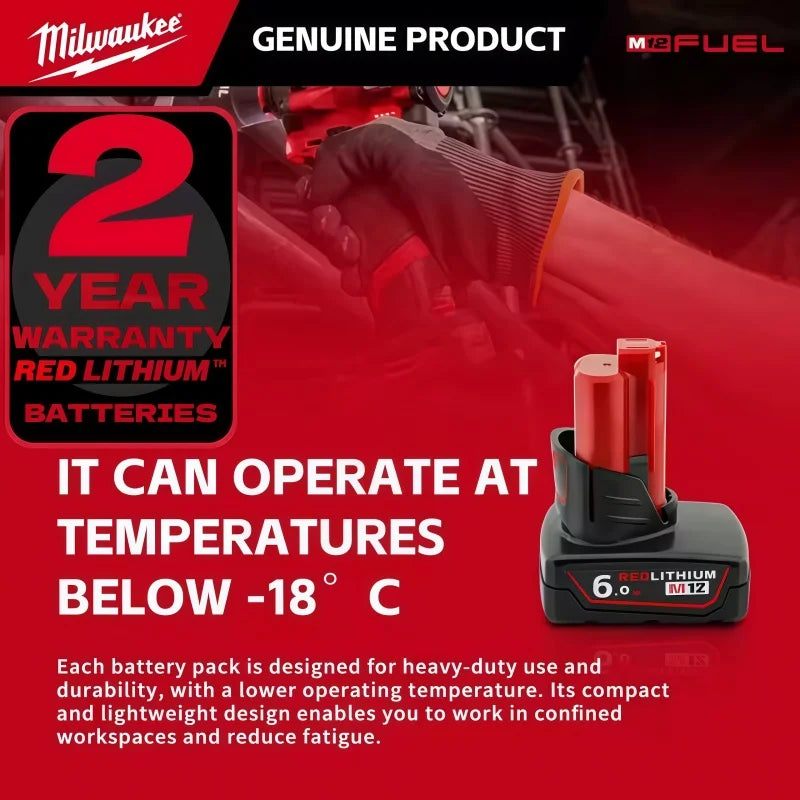Milwaukee 12V Battery, 6.0Ah Milwaukee Rechargeable Battery For Milwaukee M12 Tool 48-11-2402 48-11-2411 48-11-2401MIL-12A-LI