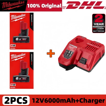 Milwaukee 12V Battery, 6.0Ah Milwaukee Rechargeable Battery For Milwaukee M12 Tool 48-11-2402 48-11-2411 48-11-2401MIL-12A-LI