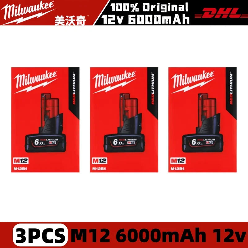 Milwaukee 12V Battery, 6.0Ah Milwaukee Rechargeable Battery For Milwaukee M12 Tool 48-11-2402 48-11-2411 48-11-2401MIL-12A-LI