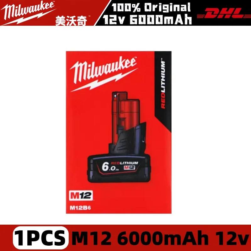 Milwaukee 12V Battery, 6.0Ah Milwaukee Rechargeable Battery For Milwaukee M12 Tool 48-11-2402 48-11-2411 48-11-2401MIL-12A-LI