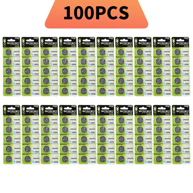 SCRCEO CR2032 Lithium Battery 3V 200mAh DL2032,5004LC Compatible Long Lasting for Car Key Fob,Remote Control,Watch,Toy(2-100pcs)